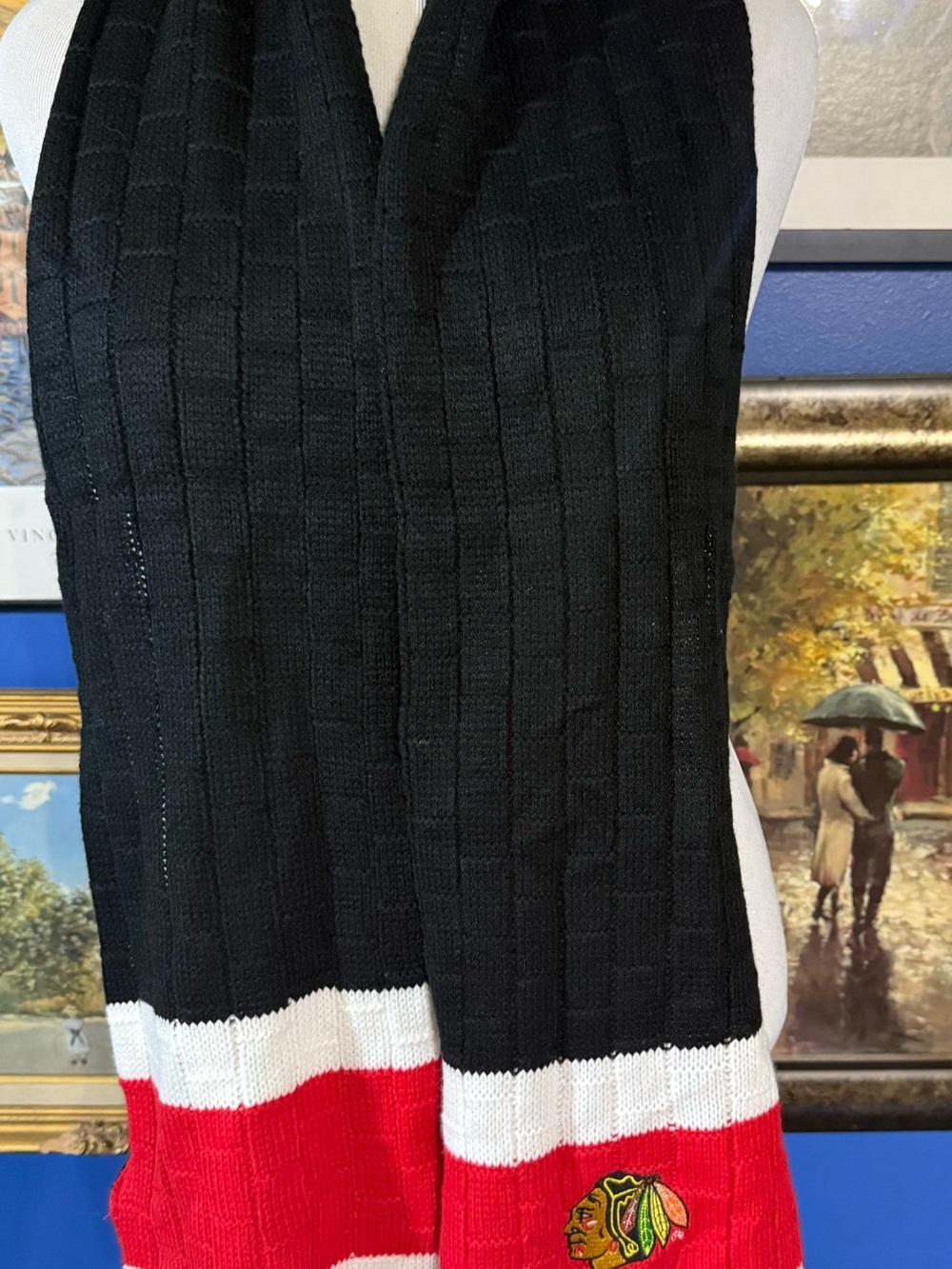 NHL Chicago Blackhawk’s Scarf Red White Knit Hockey Stripe